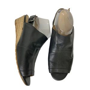 NUTURE Mylene Black Leather Peep Toe Wedges Sz 11